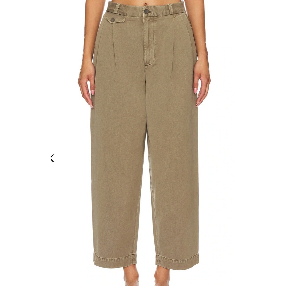 agolde becker chino tapered pants in bark khaki pleated high rise, women size 27